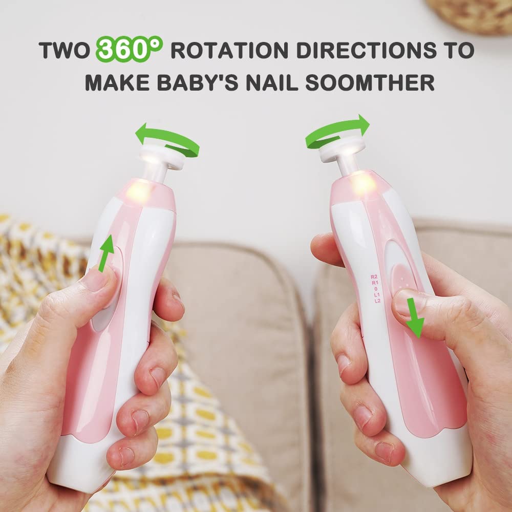 haakaa Baby Nail Trimmer Electric Safe Baby Nail Clippers Baby Nail File Kit Manicure Set, Trim Polish Grooming kit for Newborn Toddler or Adults Toes Fingernails, 6 Grinding Heads and LED Light, Pink - Image 4